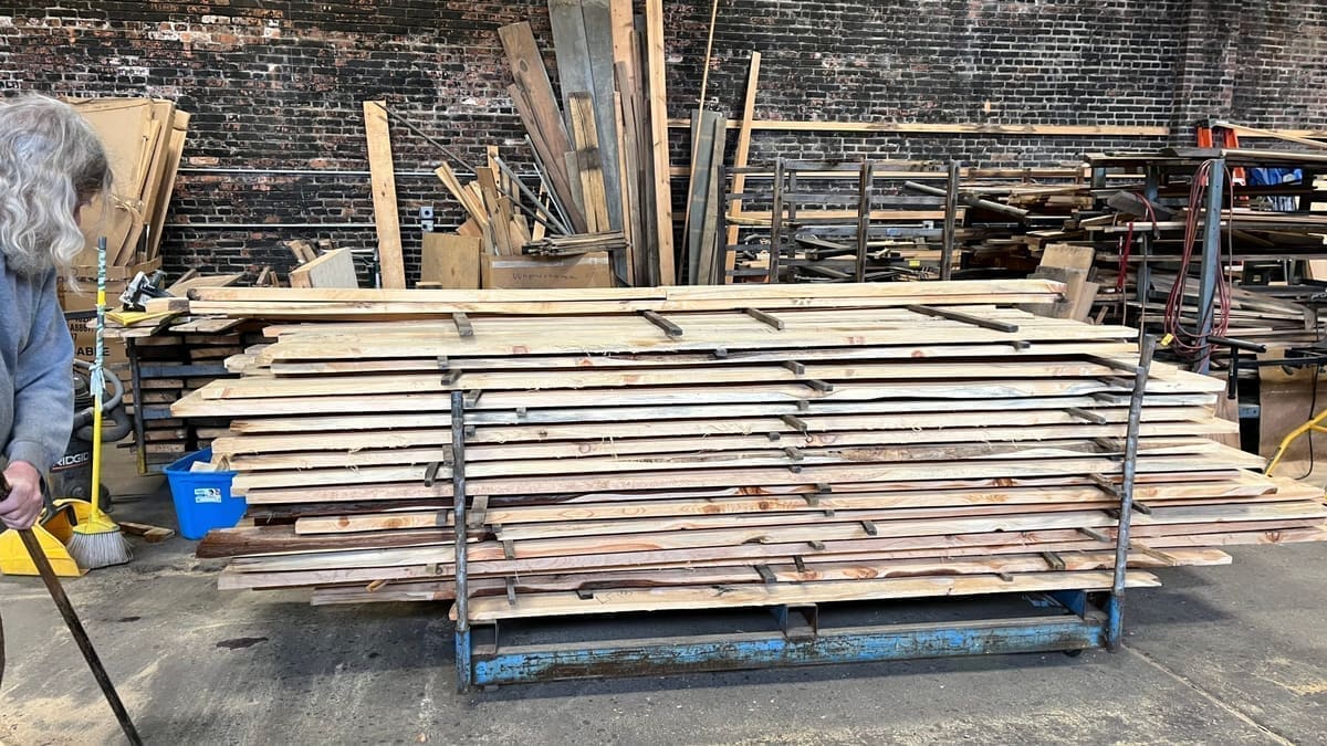 Stacked lumber drying at The Mill